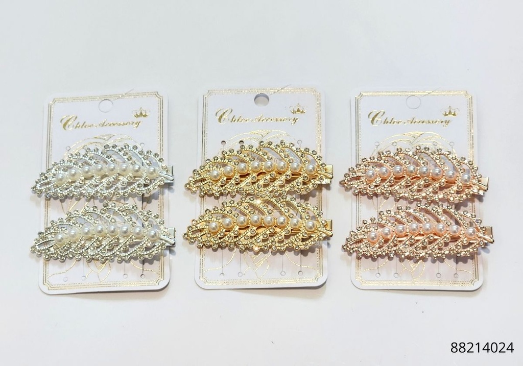 HAIR CLIPS HOJAS PERLAS STRASS