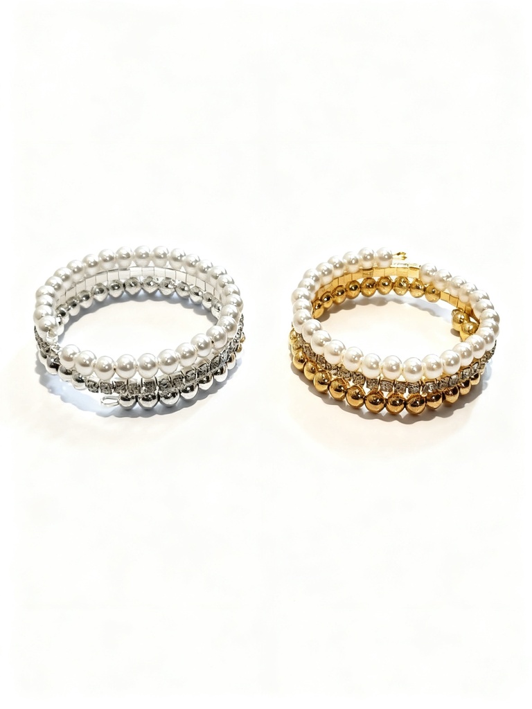 PULSERAS PERLA STRASS SET DE 3