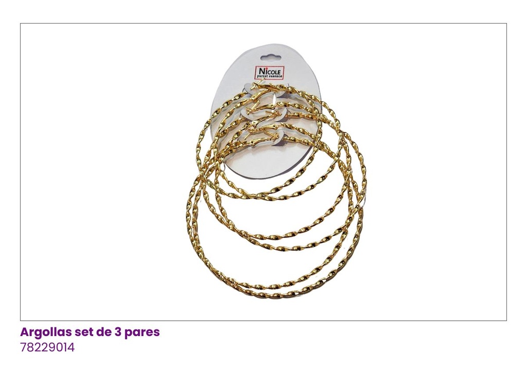 ARGOLLAS SET DE 3 PARES DORADO