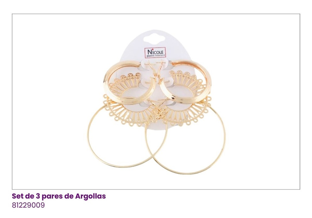 ARGOLLAS SET DE 3 PARES DORADA