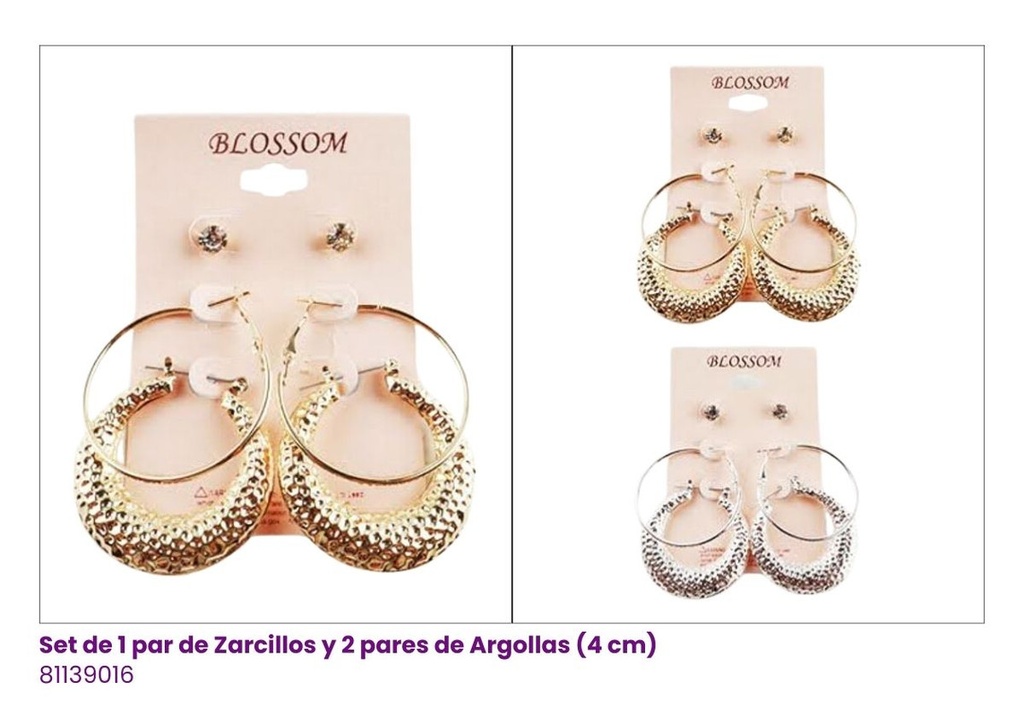 ARGOLLAS SET DE 3 PARES FANTASIA