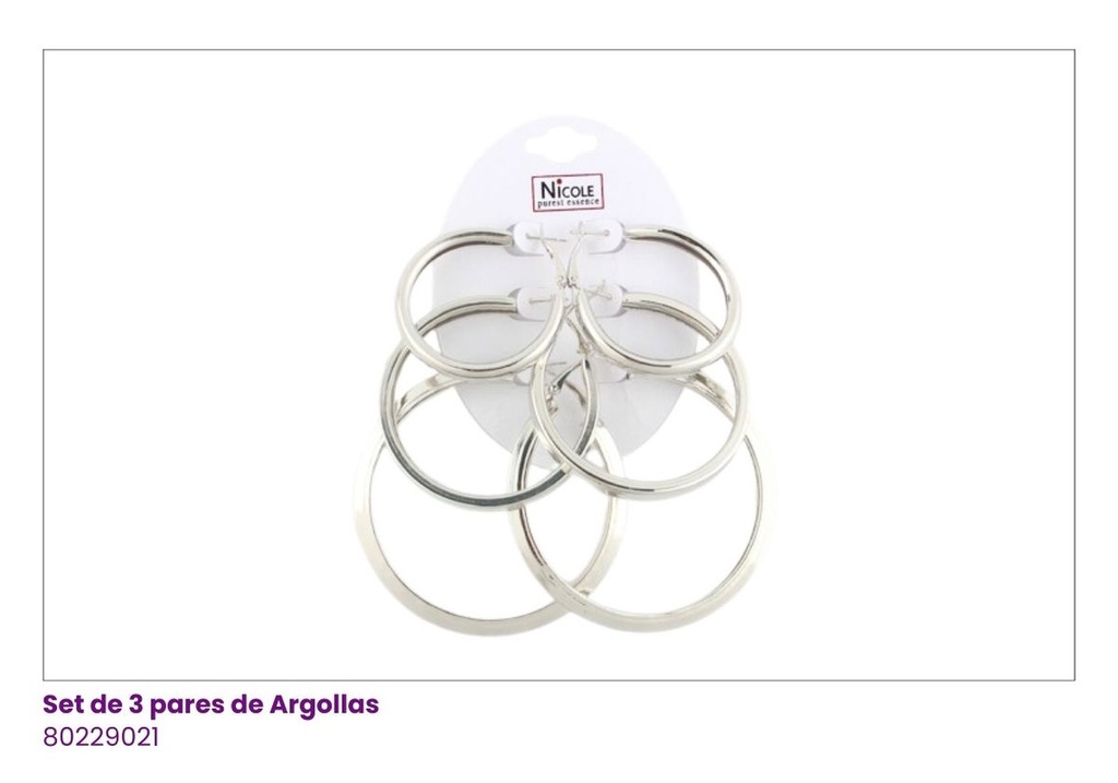 ARGOLLAS SET DE 3 PLATEADAS