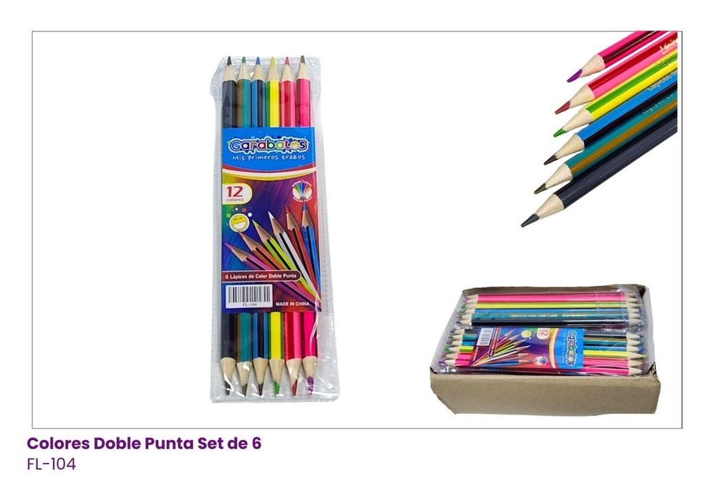 COLORES SET 6 DOBLE PUNTA EN BOLSA PVC