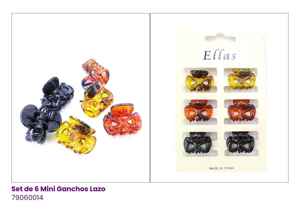 GANCHETAS ACRILICAS MINI CAREY LAZOS SET DE 6