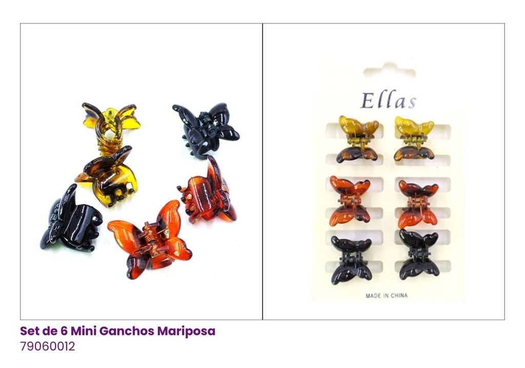 GANCHETAS ACRILICAS MINI CAREY MARIPOSA SET DE 6