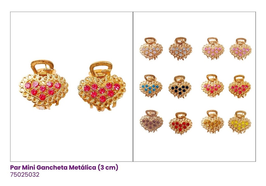 GANCHETAS MINI METALICA CORAZON SET DE 2 PAR