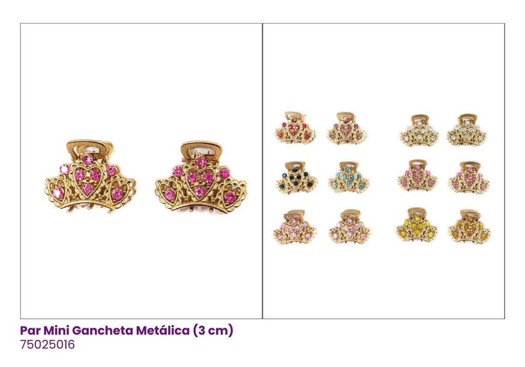 GANCHETAS MINI METALICA CORONA SET DE 2 PAR