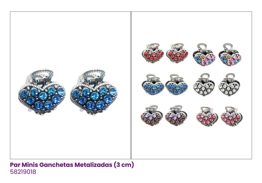 GANCHETAS MINI METALICA SET DE 2 CORAZON PAR