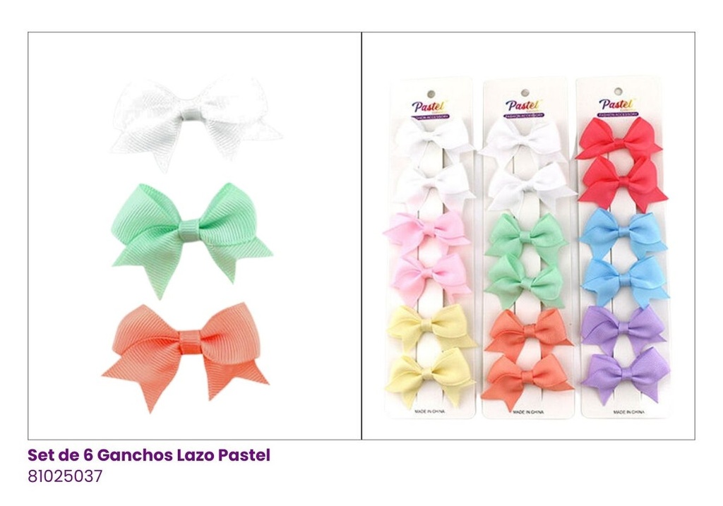 GANCHOS LAZOS DE 6 PASTEL