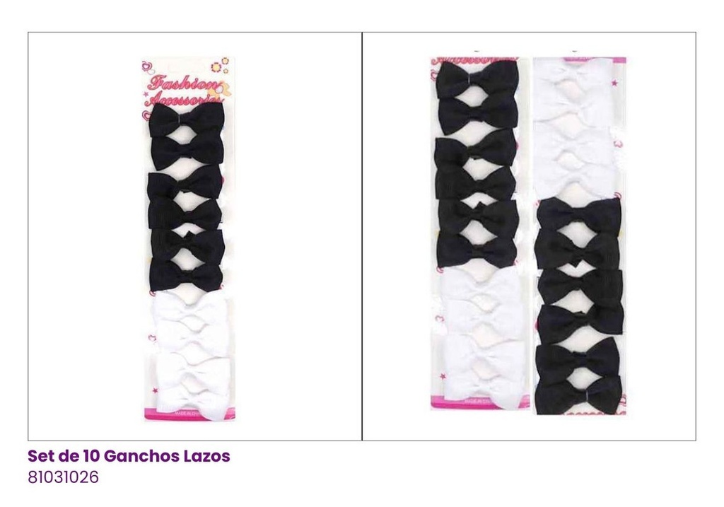 GANCHOS LAZOS SET DE 10 BLANCO Y NEGRO