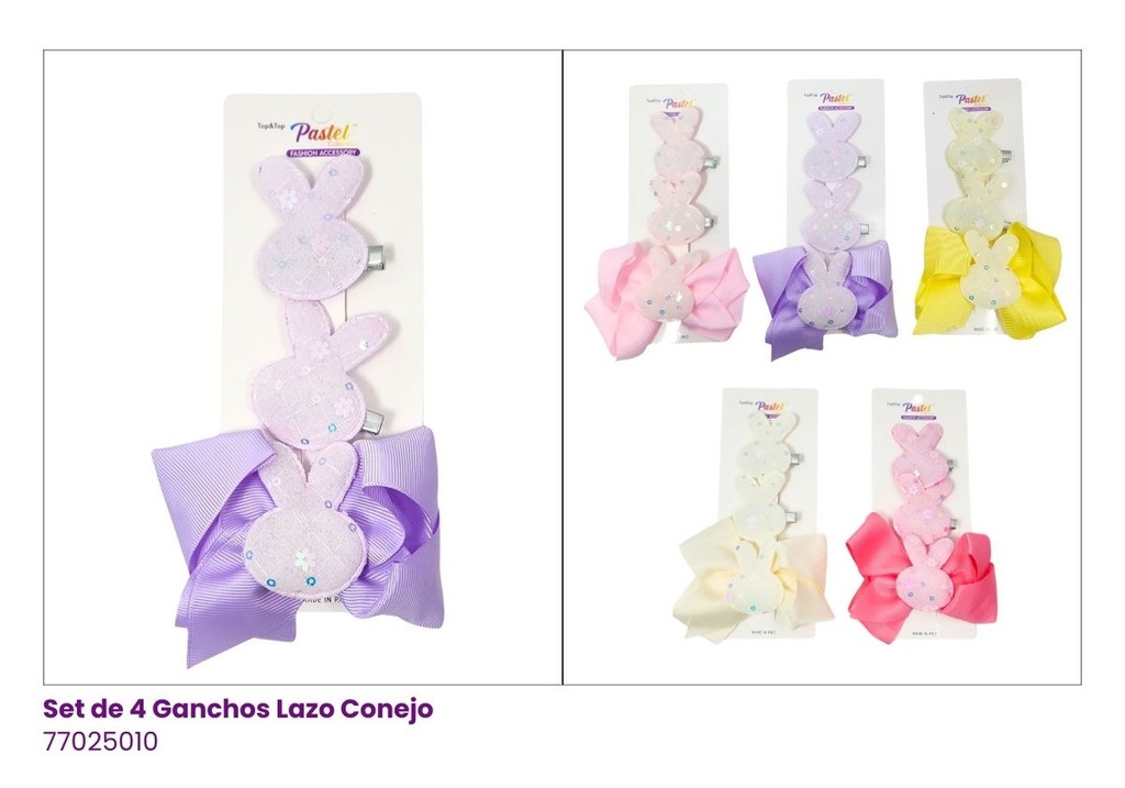 GANCHOS LAZOS SET DE 3 CONEJO PASTEL