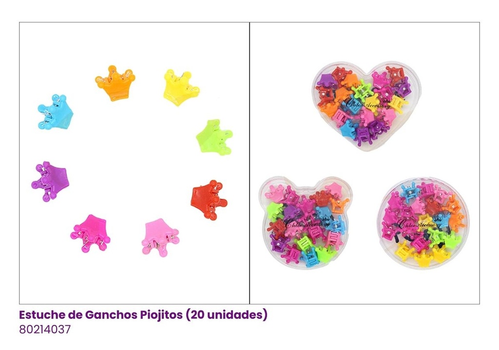 GANCHOS PIOJITOS EN ESTUCHE CORONA NEON