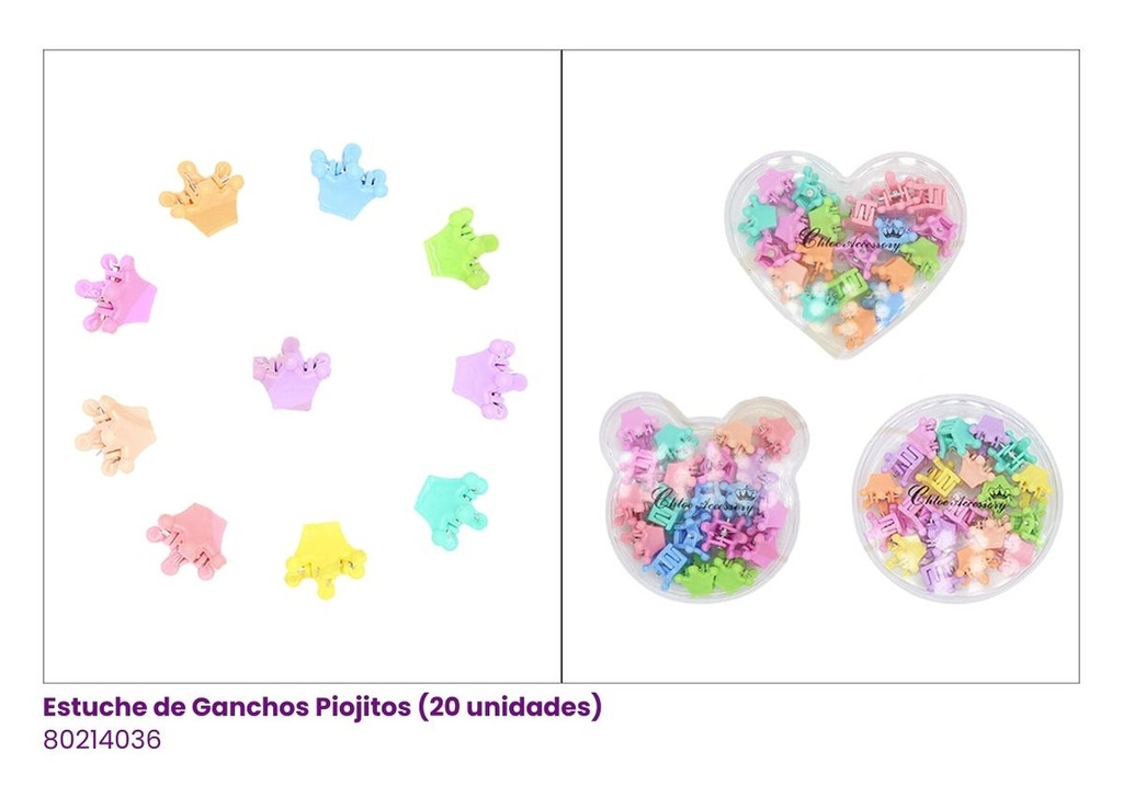 GANCHOS PIOJITOS EN ESTUCHE CORONA PASTEL