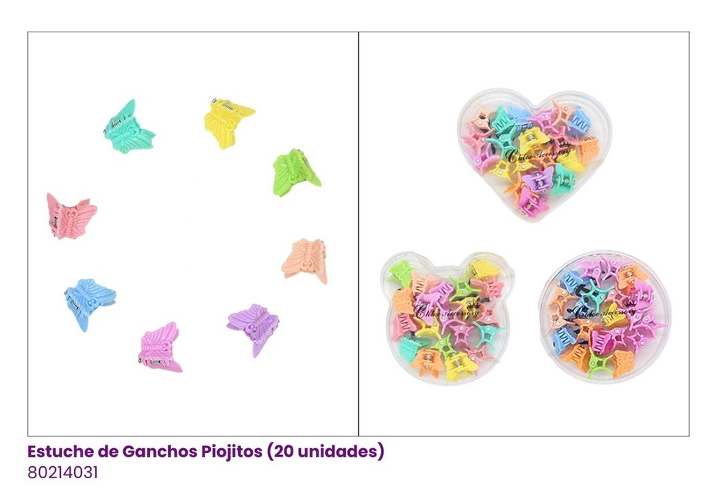 GANCHOS PIOJITOS EN ESTUCHE MARIPOSA PASTEL