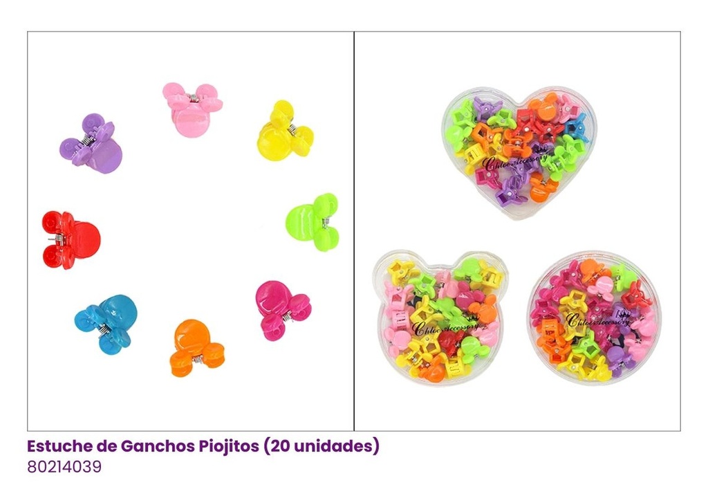 GANCHOS PIOJITOS EN ESTUCHE MICKEY NEON