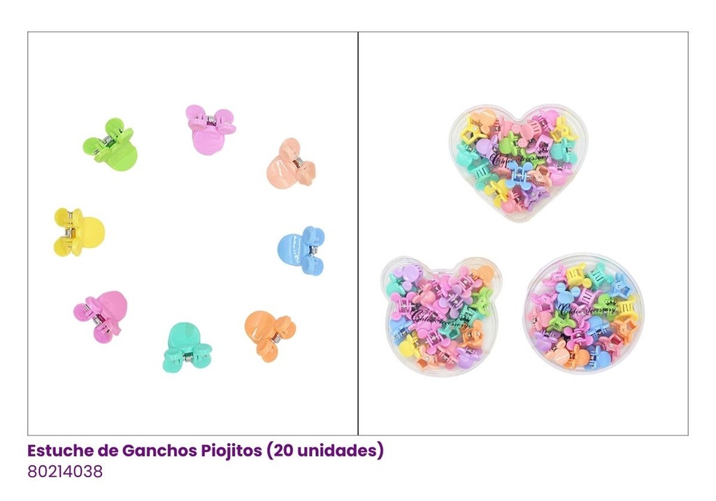 GANCHOS PIOJITOS EN ESTUCHE MICKEY PASTEL
