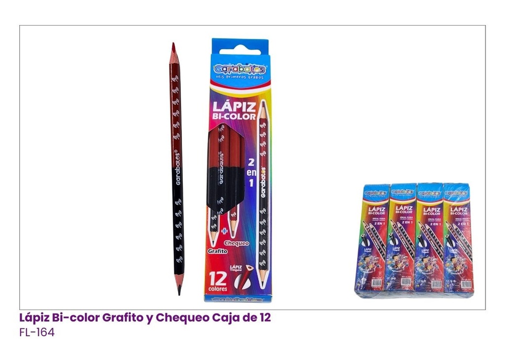 LAPIZ BI-COLOR GRAFITO Y CHEQUEO CAJITA X 12 PCS 