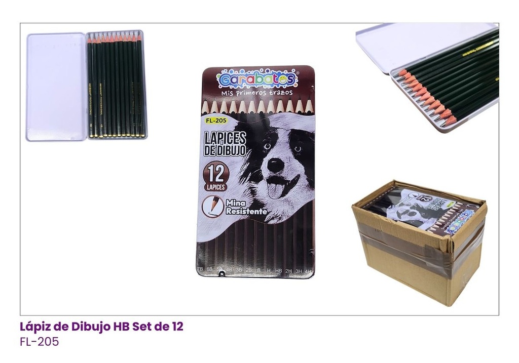 LAPIZ DE DIBUJO  7B 6B 5B 4B 3B 2B B HB H 2H 3H 4H CAJA METALICA X 12P