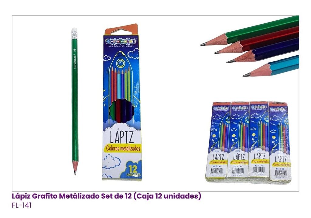 LAPIZ HB COLORIDOS METALIZADOS CAJITA DE 12
