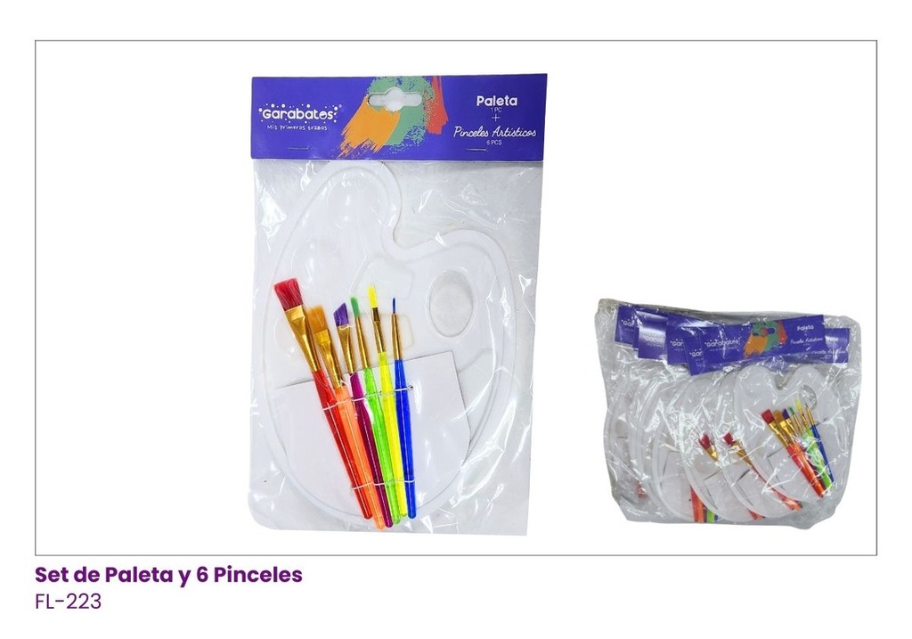 PALETA CON PINCELES COLORIDOS SET 6