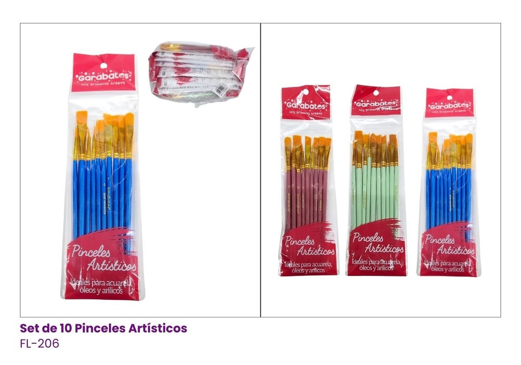 PINCELES BOLSITA SET DE 10 PCS DE 19CM -BULTO X 800