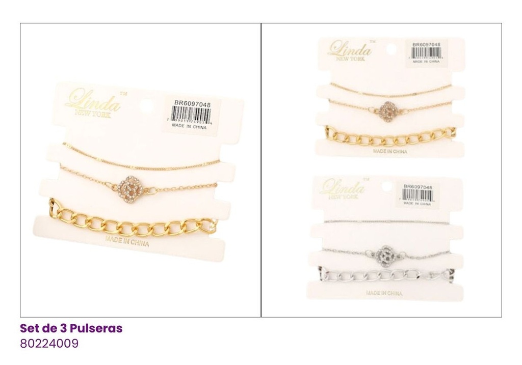 PULSERAS FANTASIA SET DE 3 ROSA
