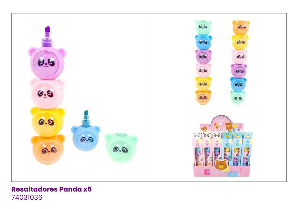 RESALTADORES MARCADORES SET DE 6 PANDA