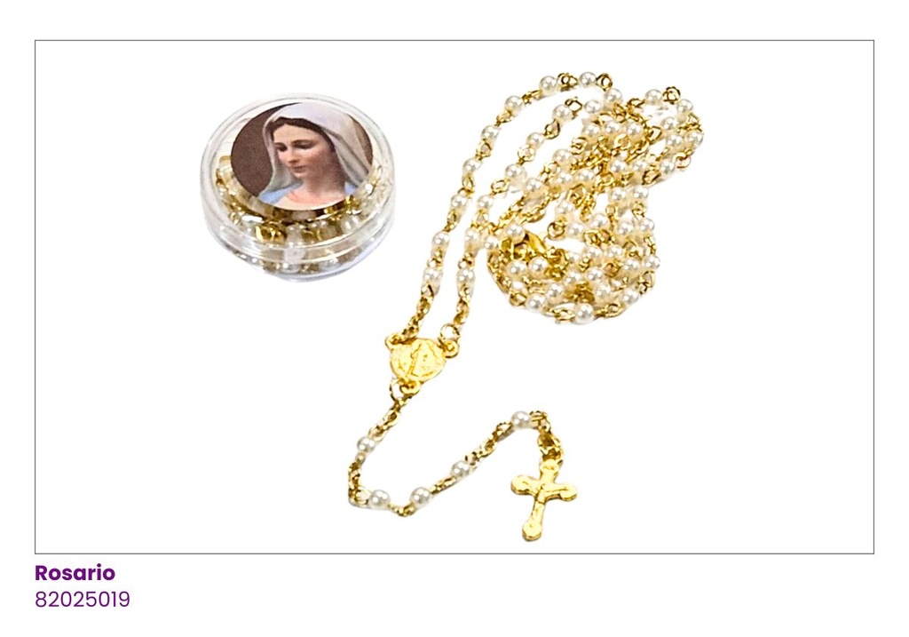 ROSARIOS DORADO PERLADO CAJITA REDONDA