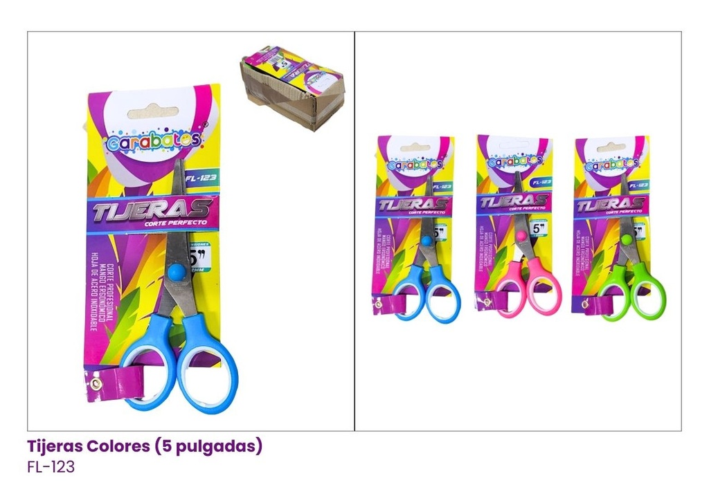 TIJERAS DE 5 PULGADAS ENCARTONADA COLORIDAS SURTIDOS