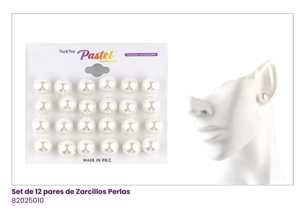 ZARCILLOS TOPITOS PERLAS BLANCA SET DE 9 PARES