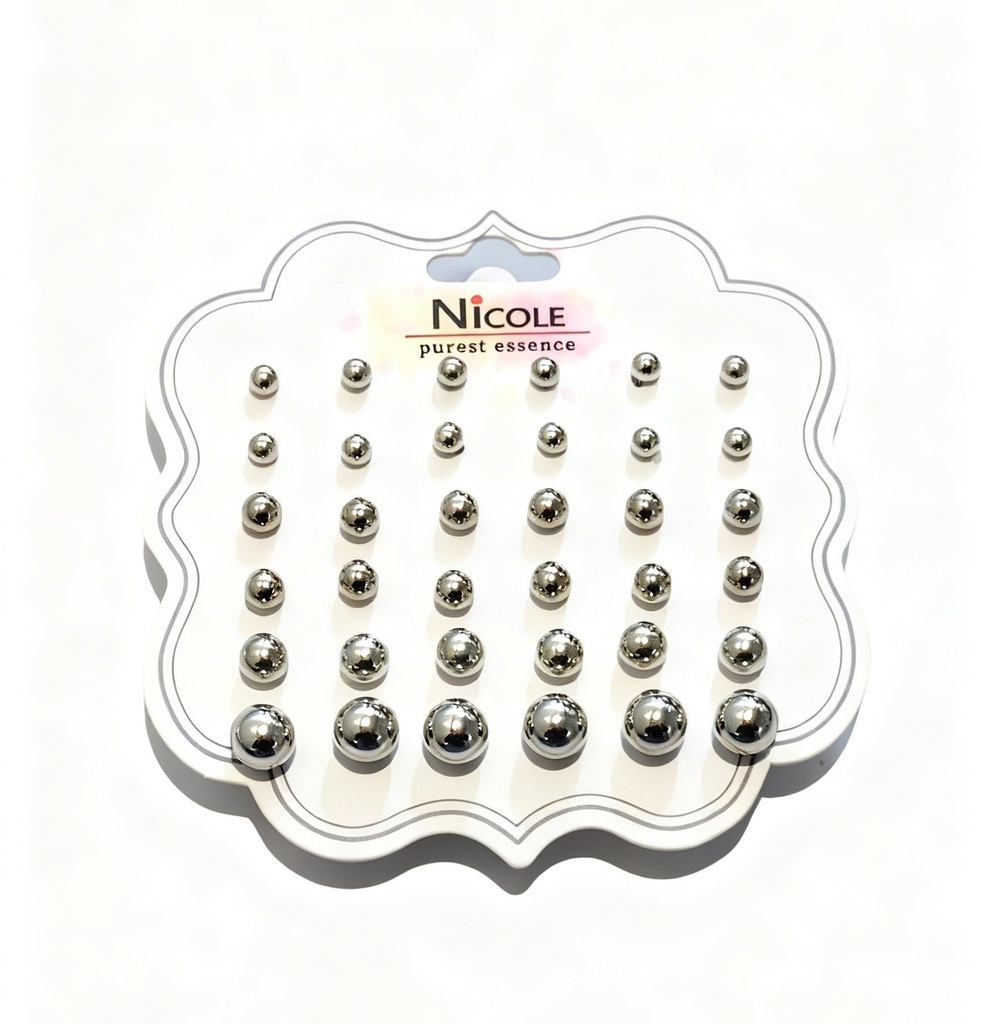 ZARCILLOS TOPITOS PERLAS PLATEADA SET DE 18