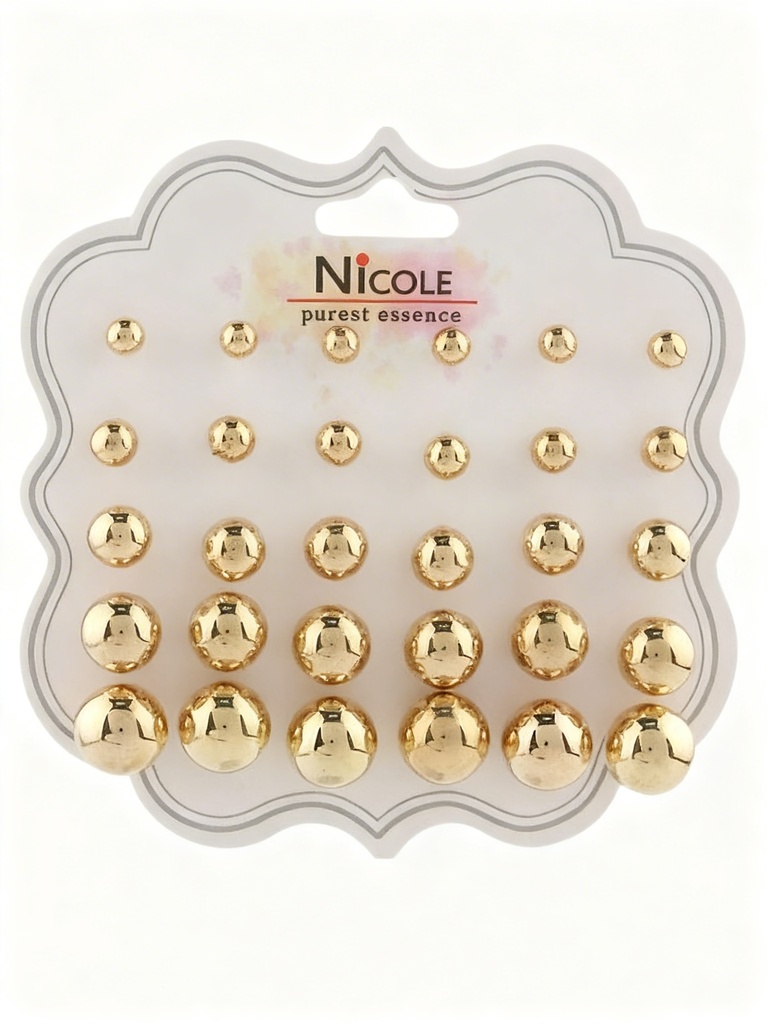 ZARCILLOS TOPITOS SET DE 15 PERLA DORADO