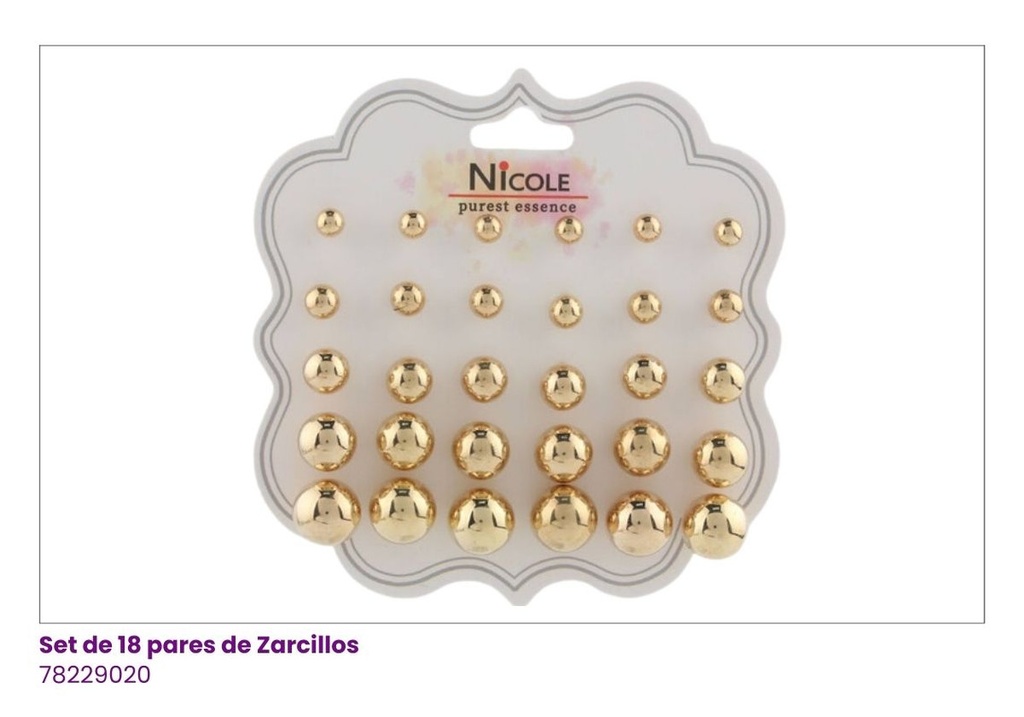 ZARCILLOS TOPITOS SET DE 15 PERLA DORADO