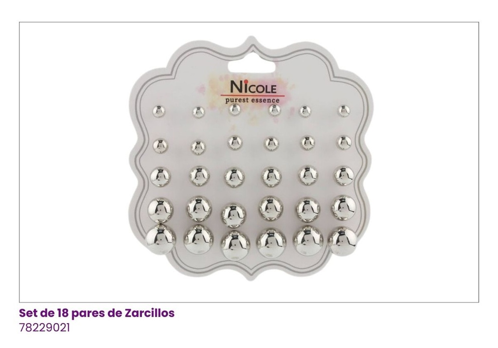 ZARCILLOS TOPITOS SET DE 15 PERLA PLATEADO