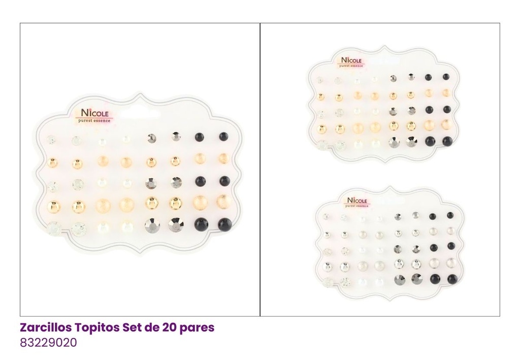 ZARCILLOS TOPITOS SET DE 20 PARES