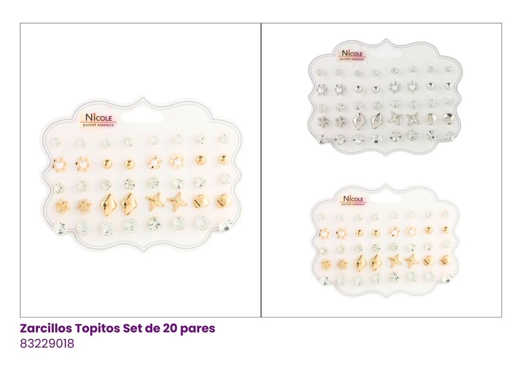 ZARCILLOS TOPITOS SET DE 20 PARES