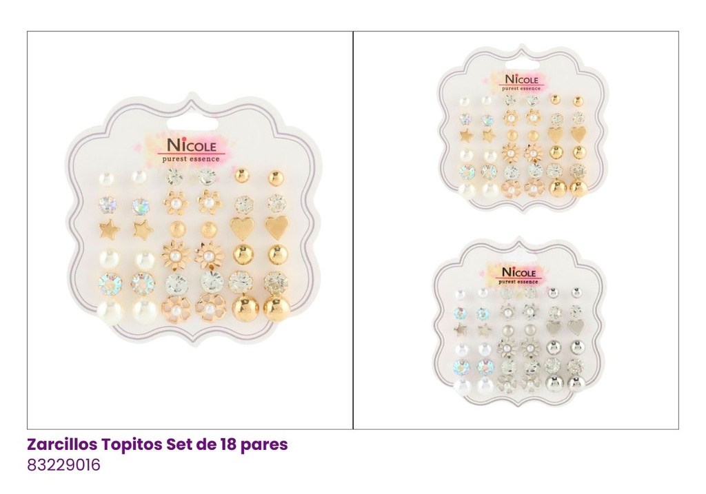 ZARCILLOS TOPITOS SET DE 18 PARES