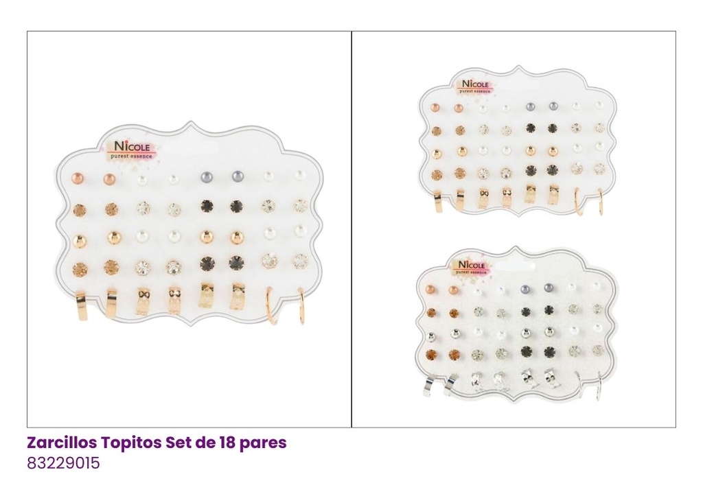 ZARCILLOS TOPITOS SET DE 20 PARES