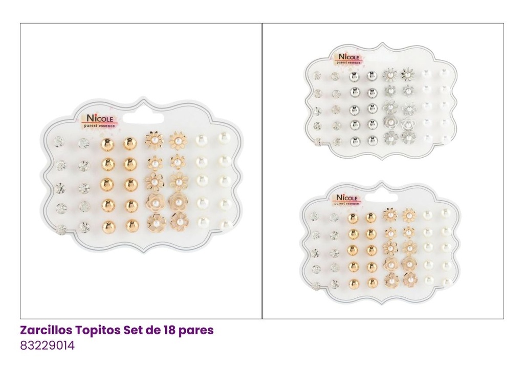 ZARCILLOS TOPITOS SET DE 20 PARES