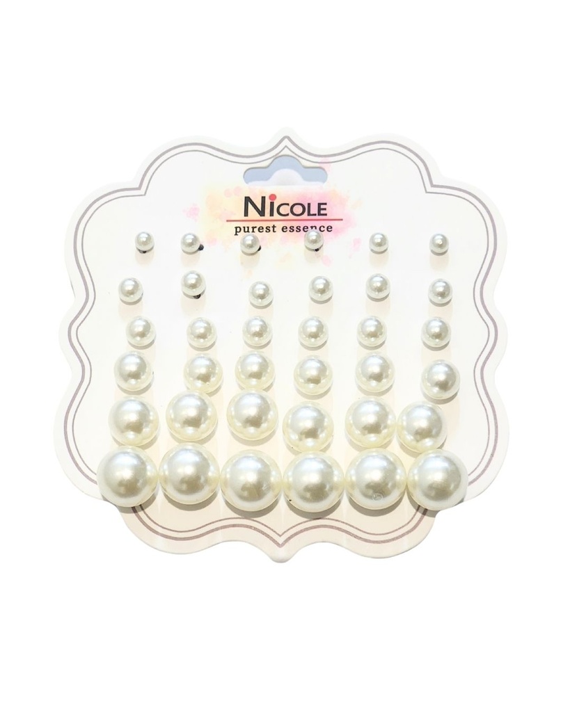 ZARCILLOS TOPITOS PERLAS SET DE 18 PARES