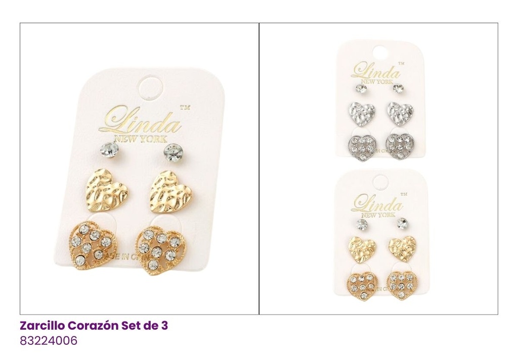 ZARCILLOS CORAZON SET DE 3