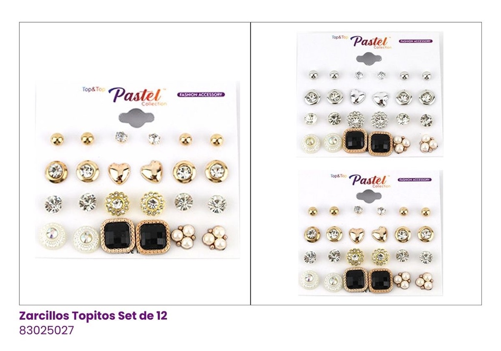 ZARCILLOS TOPITOS SET DE 12 PARES