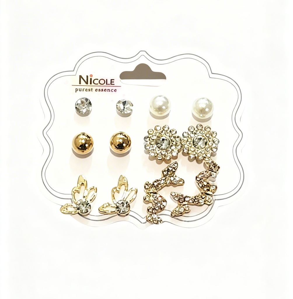 ZARCILLOS TOPITOS MARIPOSA SET DE 6 PARES