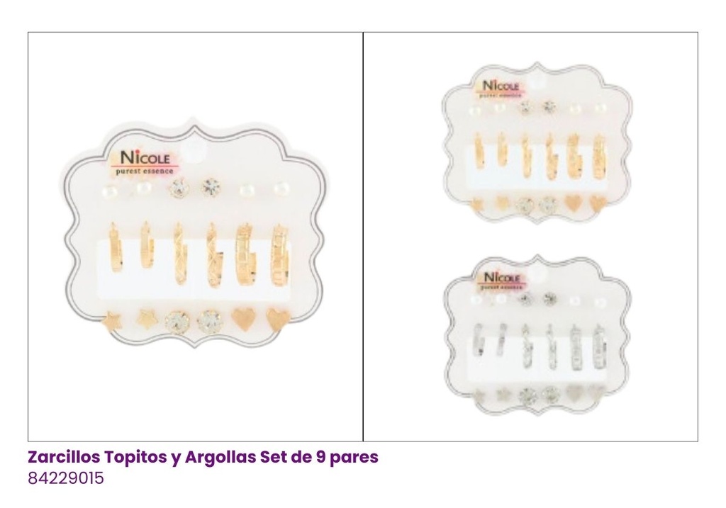 ZARCILLOS TOPITOS Y ARGOLLAS SET DE 9 PARES