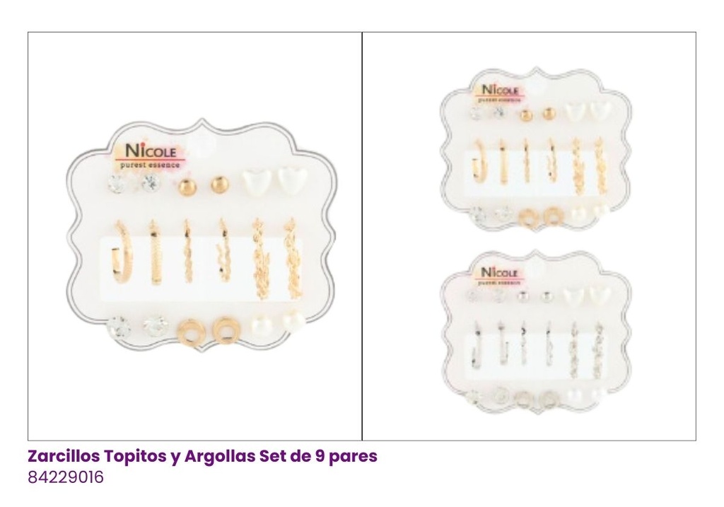 ZARCILLOS TOPITOS Y ARGOLLAS SET DE 9 PARES