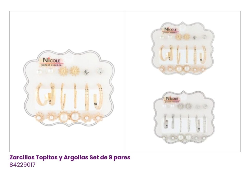 ZARCILLOS TOPITOS Y ARGOLLAS SET DE 9 PARES