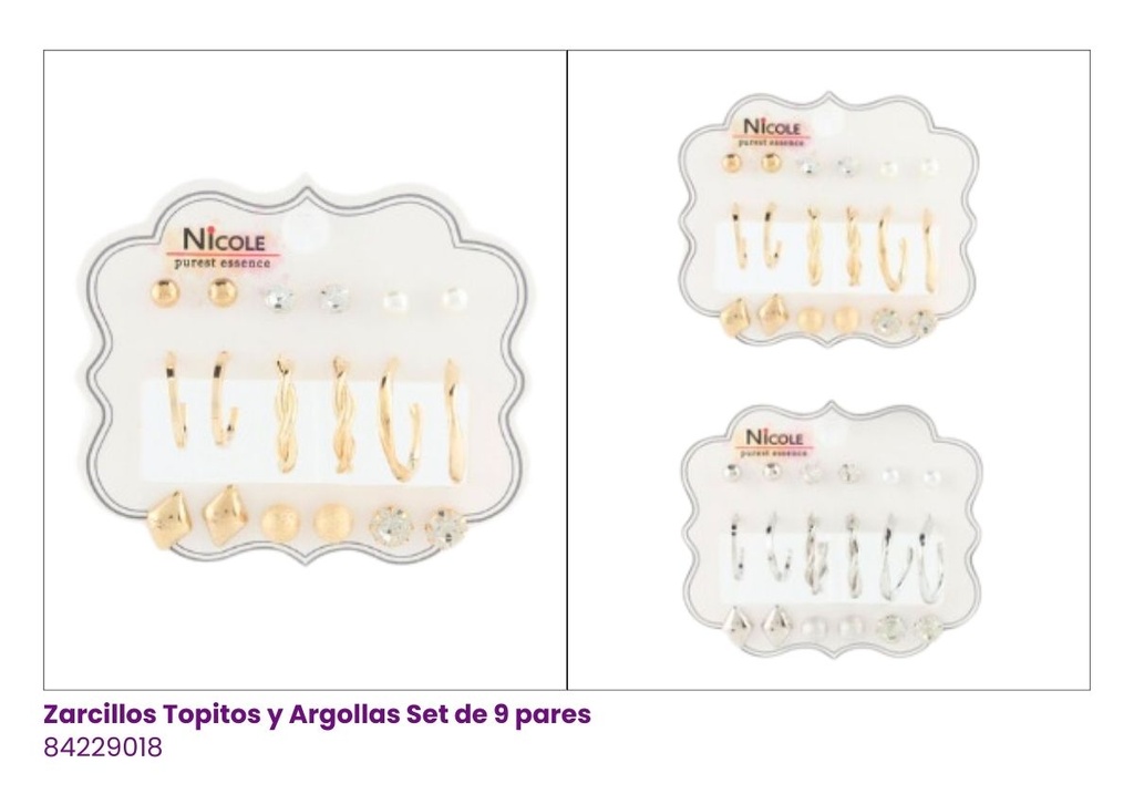 ZARCILLOS TOPITOS Y ARGOLLAS SET DE 9 PARES