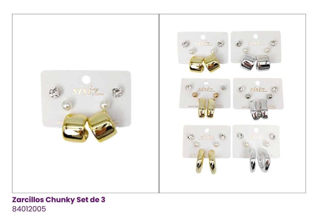 ZARCILLOS TOPITOS SET DE 3 PARES