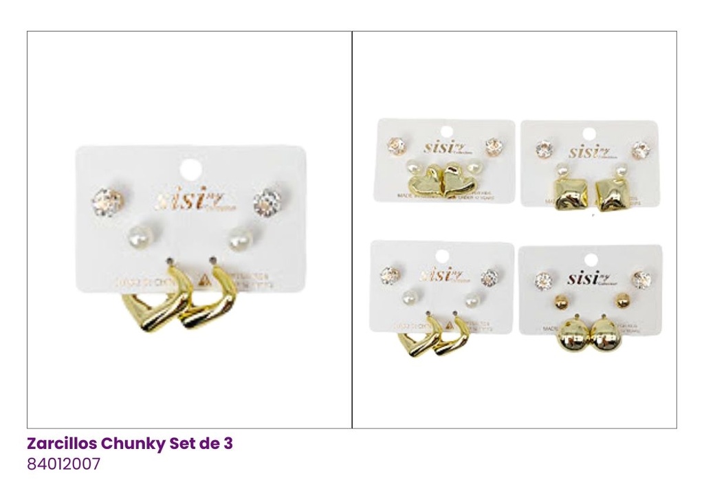 ZARCILLOS TOPITOS SET DE 3 PARES
