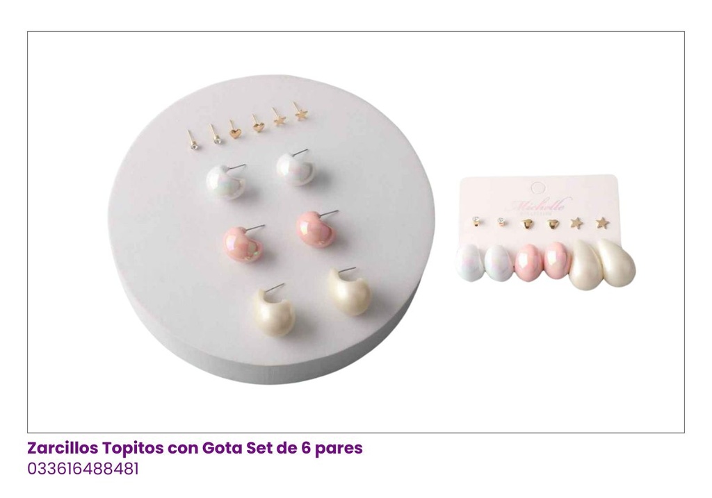 ZARCILLOS TOPITOS CON GOTA SET DE 6
